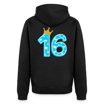 16 Krone 16. Geburtstag 16 Jahre - Unisex Premium Bio Zip Hoodie - Schwarz - Hinten - Nico (187cm)