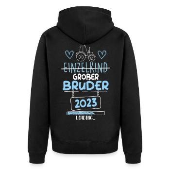 Großer Bruder 2023 Traktor - Unisex Premium Bio Zip Hoodie - Schwarz - Hinten - Nico (187cm)
