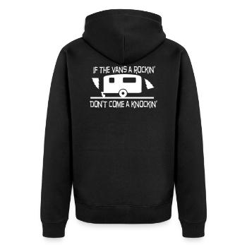 Caravan rockin - Unisex Premium Bio Zip Hoodie - Schwarz - Hinten - Nico (187cm)