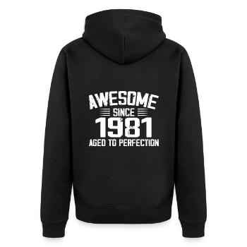 Jahrgang 1981 Geschenk zum 43. Geburtstag 1981 - Unisex Premium Bio Zip Hoodie - Schwarz - Hinten - Nico (187cm)