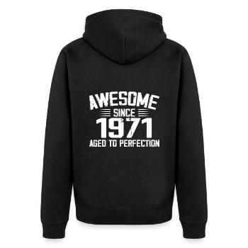 Jahrgang 1971 Geschenk zum 53. Geburtstag 1971 - Unisex Premium Bio Zip Hoodie - Schwarz - Hinten - Nico (187cm)
