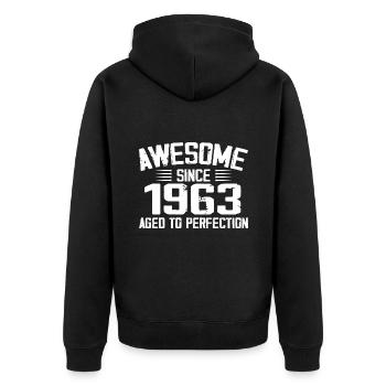 Jahrgang 1963 Geschenk zum 61. Geburtstag 1963 - Unisex Premium Bio Zip Hoodie - Schwarz - Hinten - Nico (187cm)