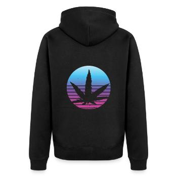 Cannabis Blatt Retro Sonnenuntergang - Unisex Premium Bio Zip Hoodie - Schwarz - Hinten - Nico (187cm)
