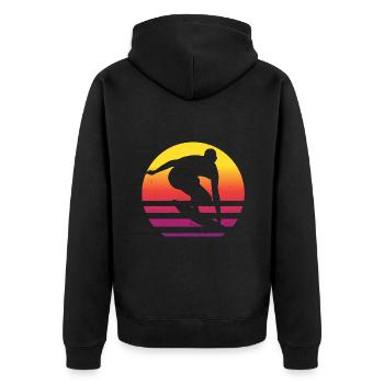 Surfer Retro Surfing Sunset - Unisex Premium Organic Zip Hoodie - black - Back - Nico (187cm)