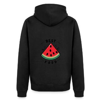 Bestes Essen - Unisex Premium Bio Zip Hoodie - Schwarz - Hinten - Nico (187cm)