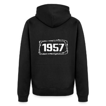 Vintage Fabriqué En 1957 - Anniversaire 67 ans - Veste à capuche bio Premium Unisexe - noir - Dos - Nico (187cm)