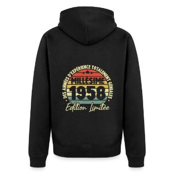 Cadeau D'anniversaire Millésime Fabriqué en 1958 - Veste à capuche bio Premium Unisexe - noir - Dos - Nico (187cm)
