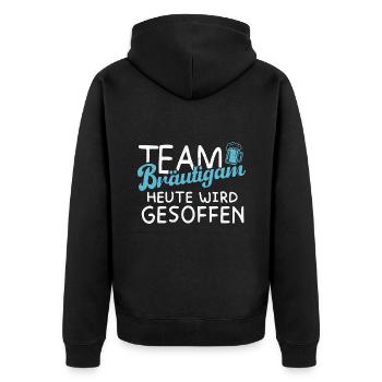 Team Bräutigam - Heute wird gesoffen - JGA - Unisex Premium Bio Zip Hoodie - Schwarz - Hinten - Nico (187cm)