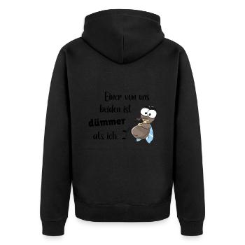 Sprüche Einer von uns beiden ist dümmer als ich - Unisex Premium Bio Zip Hoodie - Schwarz - Hinten - Nico (187cm)