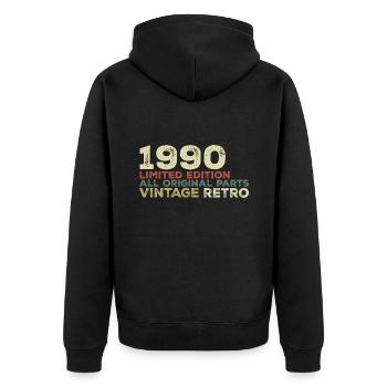 1990 Born Vintage 1990 Retro Geburtstagsgeschenk - Unisex Premium Bio Zip Hoodie - Schwarz - Hinten - Nico (187cm)