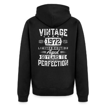 50 birthday Vintage born in 1972 - Unisex Premium Organic Zip Hoodie - black - Back - Nico (187cm)
