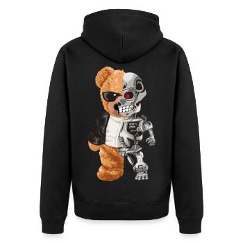 Bär Robo Hybrid Halb Bär Halb Roboter Cyborg Teddy - Unisex Premium Bio Zip Hoodie - Schwarz - Hinten - Nico (187cm)