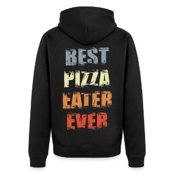 Lustiger Pizza Esser - Unisex Premium Bio Zip Hoodie - Schwarz - Hinten - Nico (187cm)
