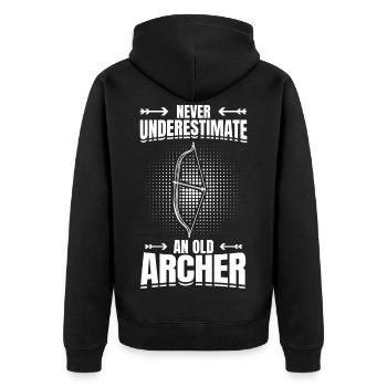 Never Underestimate An Old Archer - Unisex Premium Bio Zip Hoodie - Schwarz - Hinten - Nico (187cm)