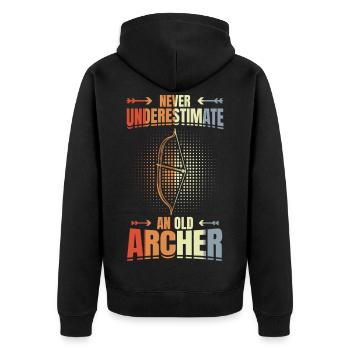 Unterschätze nie alte Bogenschützen - Unisex Premium Bio Zip Hoodie - Schwarz - Hinten - Nico (187cm)