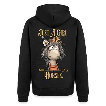 Just A Girl Who Loves Horses Pferdemädchen Pferd - Unisex Premium Bio Zip Hoodie - Schwarz - Hinten - Nico (187cm)