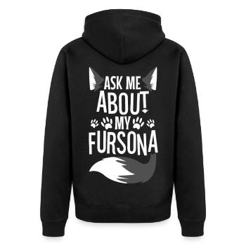Posez-moi des questions sur mon Fursona - Veste à capuche bio Premium Unisexe - noir - Dos - Nico (187cm)