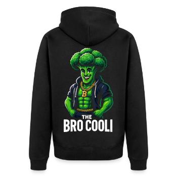 Funny Broccoli Shirt for Gym Lovers and Vegetarian - Unisex Premium Organic Zip Hoodie - black - Back - Nico (187cm)