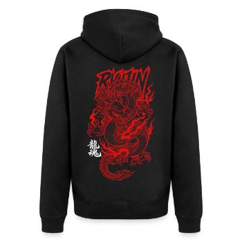 Ryujin asiatischer Drache Schriftzeichen  - Unisex Premium Bio Zip Hoodie - Schwarz - Hinten - Nico (187cm)