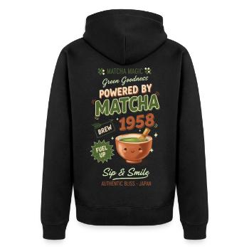 Powered By Matcha 1958 Matcha Magic Green Tea - Unisex Premium Bio Zip Hoodie - Schwarz - Hinten - Nico (187cm)