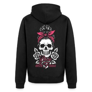 Skull Bandana Böse Alte Frau - Unisex Premium Bio Zip Hoodie - Schwarz - Hinten - Nico (187cm)