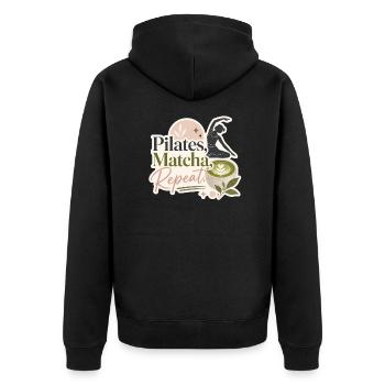 Pilates - Matcha - Repeat - Unisex Premium Bio Zip Hoodie - Schwarz - Hinten - Nico (187cm)