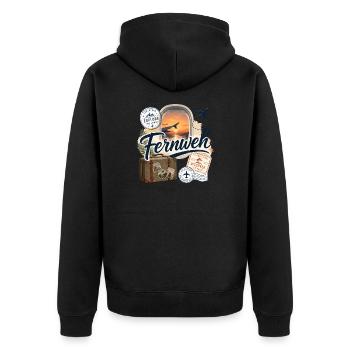 Fernweh - Reise - Abenteuer - Unisex Premium Bio Zip Hoodie - Schwarz - Hinten - Nico (187cm)