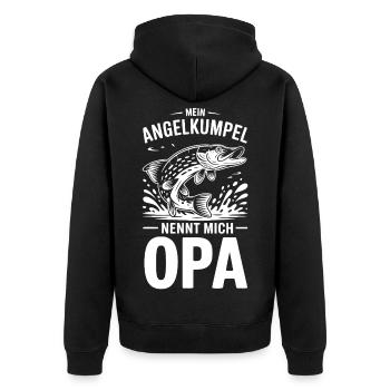 Angel Opa Spruch - Unisex Premium Bio Zip Hoodie - Schwarz - Hinten - Nico (187cm)