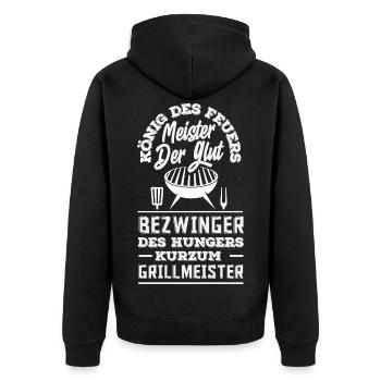 König Des Feuers Kurzum Grillmeister Lustig BBQ - Unisex Premium Bio Zip Hoodie - Schwarz - Hinten - Nico (187cm)