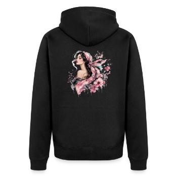 Elegante Frau mit floralen Akzenten - Unisex Premium Bio Zip Hoodie - Schwarz - Hinten - Nico (187cm)