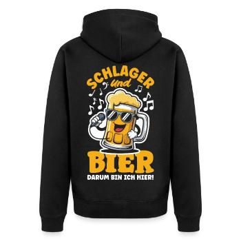 Schlager Und Bier Darum Bin Ich Hier Saufen - Unisex Premium Bio Zip Hoodie - Schwarz - Hinten - Nico (187cm)
