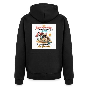 Sommermodus Frenchie Snacks - Unisex Premium Bio Zip Hoodie - Schwarz - Hinten - Nico (187cm)