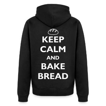 KEEP CALM AND BAKE BREAD - BÄCKER - BROT BACKEN - Unisex Premium Bio Zip Hoodie - Schwarz - Hinten - Nico (187cm)