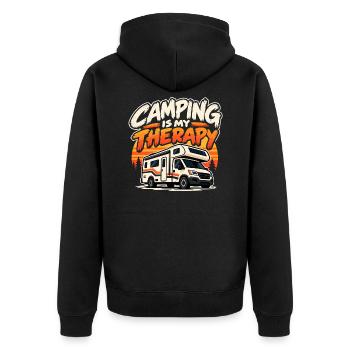 Camping Is My Therapy – Wohnmobil Camper - Unisex Premium Bio Zip Hoodie - Schwarz - Hinten - Nico (187cm)