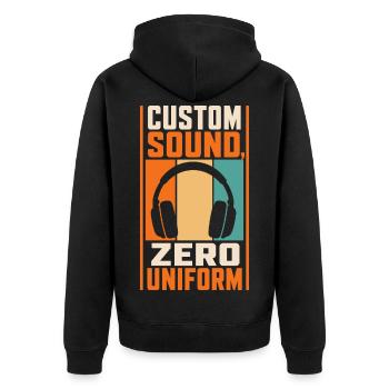 Musik – Custom Sound Zero Uniform - Unisex Premium Bio Zip Hoodie - Schwarz - Hinten - Nico (187cm)