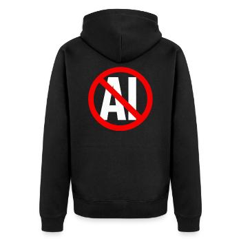 Anti-KI-Schleim - Unisex Premium Bio Zip Hoodie - Schwarz - Hinten - Nico (187cm)