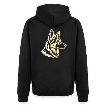 Deutscher Schäferhund Minimalcreme-Linienzeichnung - Unisex Premium Bio Zip Hoodie - Schwarz - Hinten - Nico (187cm)