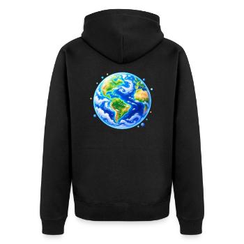 Weltkugel in Farbglanz - Unisex Premium Bio Zip Hoodie - Schwarz - Hinten - Nico (187cm)