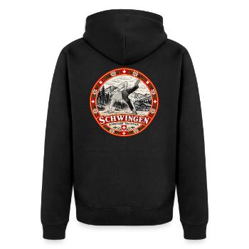Schwingen Schweizer Tradition - Unisex Premium Bio Zip Hoodie - Schwarz - Hinten - Nico (187cm)