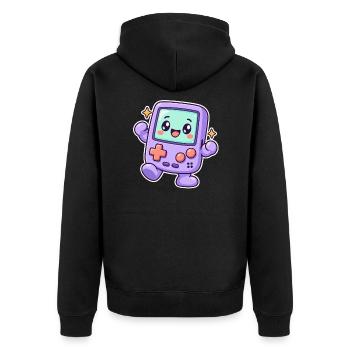 Happy Retro Gaming Console – Süßer Pastell-Gamer - Unisex Premium Bio Zip Hoodie - Schwarz - Hinten - Nico (187cm)