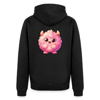 Pink Fluff Monster Kuschelheld - Unisex Premium Bio Zip Hoodie - Schwarz - Hinten - Nico (187cm)