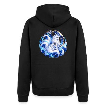 Lunar Spirit Fox - Unisex Premium Bio Zip Hoodie - Schwarz - Hinten - Nico (187cm)