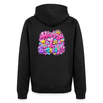 Herzlichen Glückwunsch zum ersten Geburtstag Graffiti: Pink Baby Queen! - Unisex Premium Bio Zip Hoodie - Schwarz - Hinten - Nico (187cm)