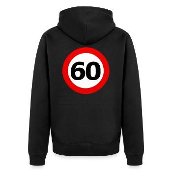 Verkehrsschild 60 zum 60.Geburstag - Unisex Premium Bio Zip Hoodie - Schwarz - Hinten - Nico (187cm)