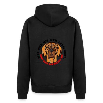 Wer hier mit wem Gassi geht... - Unisex Premium Bio Zip Hoodie - Schwarz - Hinten - Nico (187cm)