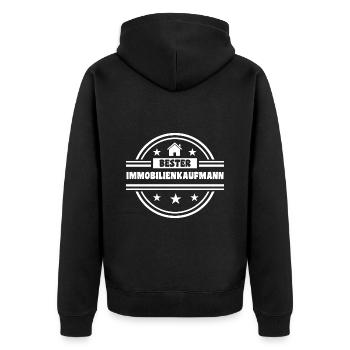 Spruch Immobilienkaufmann Makler - Unisex Premium Bio Zip Hoodie - Schwarz - Hinten - Nico (187cm)