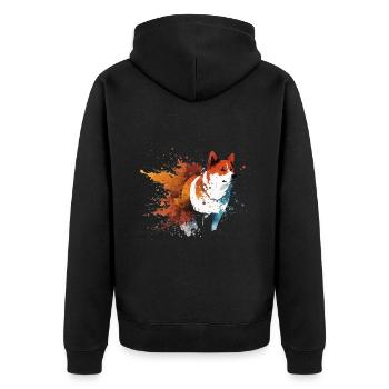 Akita Inu Hund Bunte Farben Regenbogen Kunst - Unisex Premium Bio Zip Hoodie - Schwarz - Hinten - Nico (187cm)