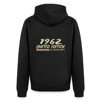 1962 Geburtstagsgeschenkidee 1962 - Unisex Premium Bio Zip Hoodie - Schwarz - Hinten - Nico (187cm)