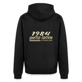 1984 Geburtstagsgeschenkidee 1984 - Unisex Premium Bio Zip Hoodie - Schwarz - Hinten - Nico (187cm)