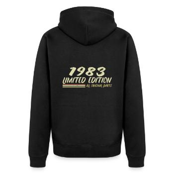 1983 Geburtstagsgeschenkidee 1983 - Unisex Premium Bio Zip Hoodie - Schwarz - Hinten - Nico (187cm)